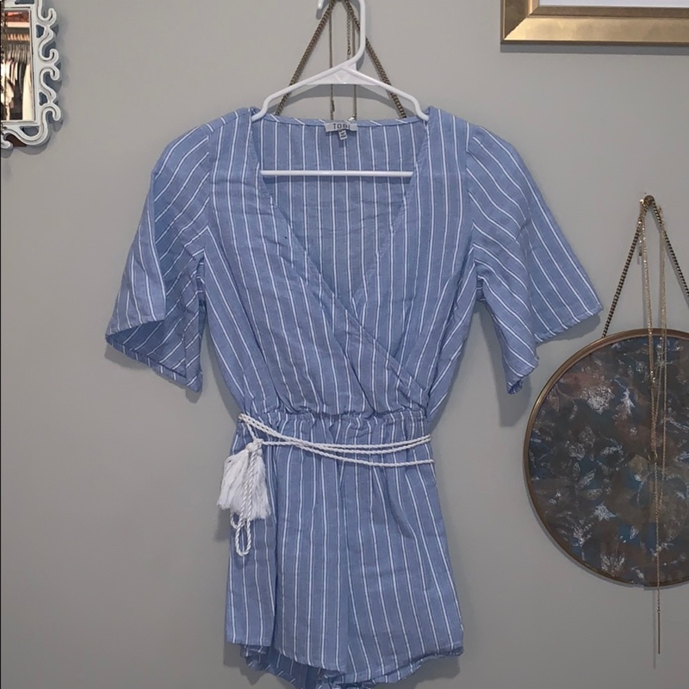 Tobi Blue and White Romper